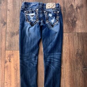 MissMe Embroidered Distressed Blue Jeans